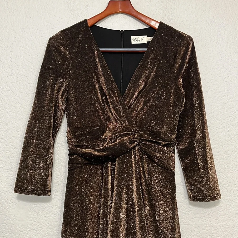 Eliza J Bronze Metallic Faux Wrap Dress - Picture 4 of 15